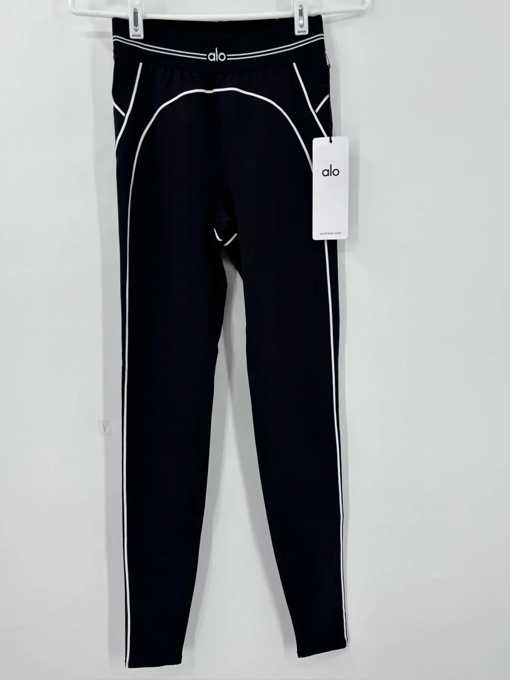ALO Yoga Black Leggings with White Piping